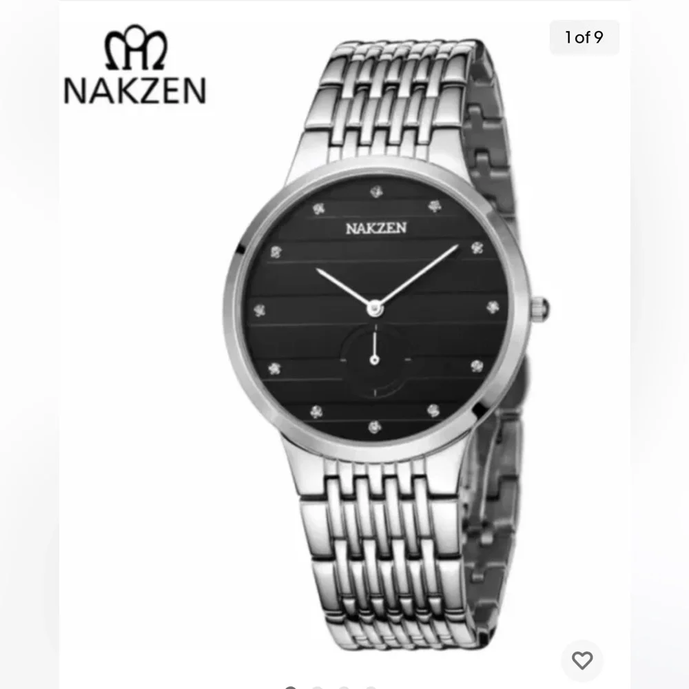 NIB Men’s Nakzen Diamond Silver Steel Watch